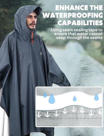 ANYOO Hooded Rain Poncho for Adults Waterproof Lightweight Rain Coat for Men Women Reusable Rain Jacket for Emergency Outdoor