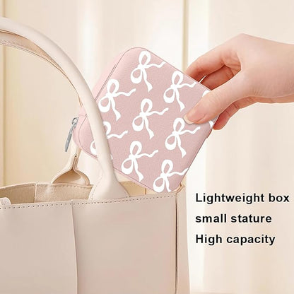 MAYCARI Jewelry Box with Cute White Bow Pattern Design, PU Leather Jewelry Travel Organizer Case-Rings/Earrings/Necklace Storage Box for Women Birthday Mom Friends Her Bridesmaids Girls s