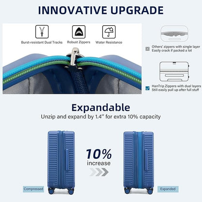 Hard Shell Suitcases Expandable Travel Luggage Sets 2 Piece, Carry on and Check in Luggage Lightweight Suitcase Set 2 Piece with Wheels Cup Holder Charger Built in (Interstellar Blue, 20/28)