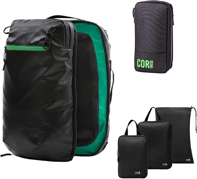 Carry On Travel Backpack Bundle | Island Hopper Travel Backpack with Toiletry Bag and Compression Packing Cube Set