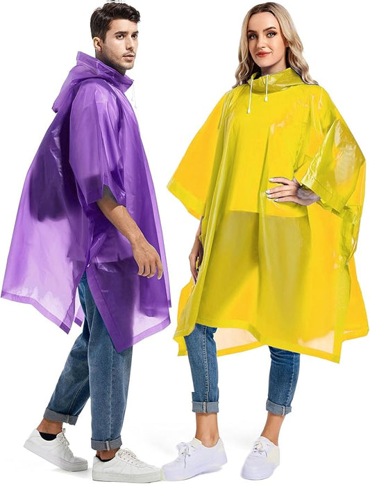 2 Pack Rain Ponchos for Adults Reusable - Raincoats Survival Emergency Heavy Duty Rain Coat with Drawstring Hood