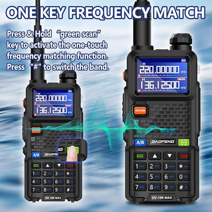 BAOFENG UV-10R MAX Ham Radio Handheld 10W Long Range Tactical NOAA Weather Rechargeable Radios Walkie Talkies with 2500mAh Battery,Type-C Charging for Adults,Survival Gear,Men Birthday Gifts,2 Pack