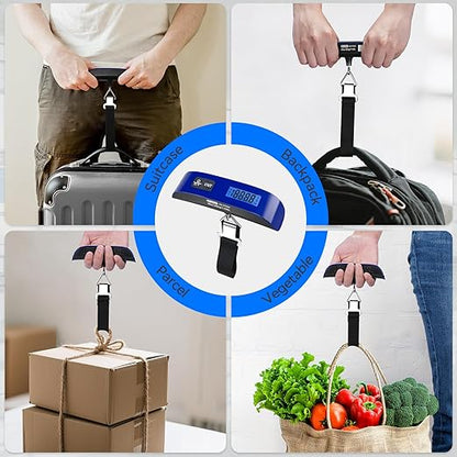 Luggage Scale, Dr.meter Luggage Weight Scale Backlight LCD Display PS02 110lb/50kg Electronic Balance Digital Postal Travel Accessories with Rubber Paint Handle Temperature Sensor, Blue