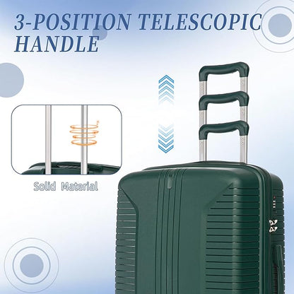 Campfun 3 Piece Luggage Sets, PP Suitcase Set with Double Spinner Wheels Hang Hook, Durable Carry On Luggage with Combination Lock, 20/24/28 inch, Green