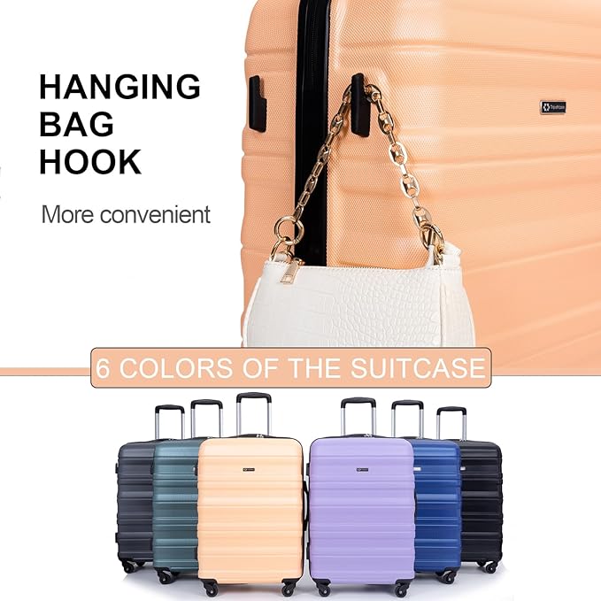 Travelhouse Luggage Sets, Expandable Hardside Suitcases 24in/28in, Carry on 20in,3 Piece Set Travel Luggages Clearance with Double Spinner Wheels TSA Lock Lightweight (Peach-66)