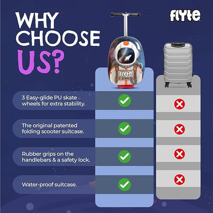 Flyte Sammie the Spaceman Scooter Suitcase - Rideable, Carry on Compliant 2-in-1 Children's Suitcases, 18 inch Ride on Suitcase for Kids, 25 Litre Capacity Kids' Luggage on Wheels for Children Aged 4+