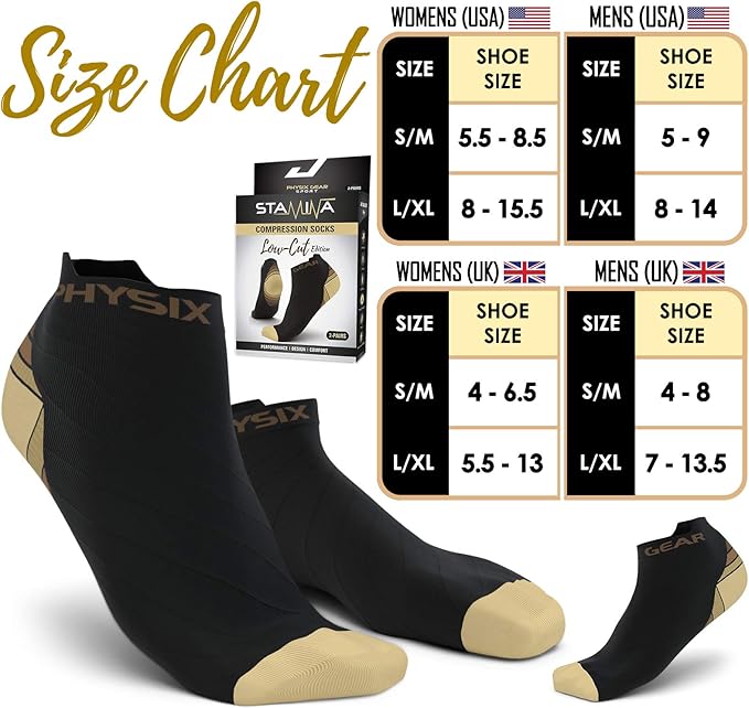 Physix Gear Short Compression Socks for Men & Women - Best Low Compression Socks Women & Men Ankle Socks with Arch Support
