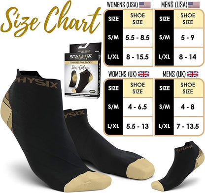Physix Gear Short Compression Socks for Men & Women - Best Low Compression Socks Women & Men Ankle Socks with Arch Support