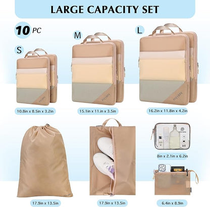 Lightweight Compression Packing Cubes for Suitcases, Compressible Expandable Travel Packing Organizer with Clear Toiletries and Backpack Bag, Travel Essentials for Carry on Luggage 7 Set
