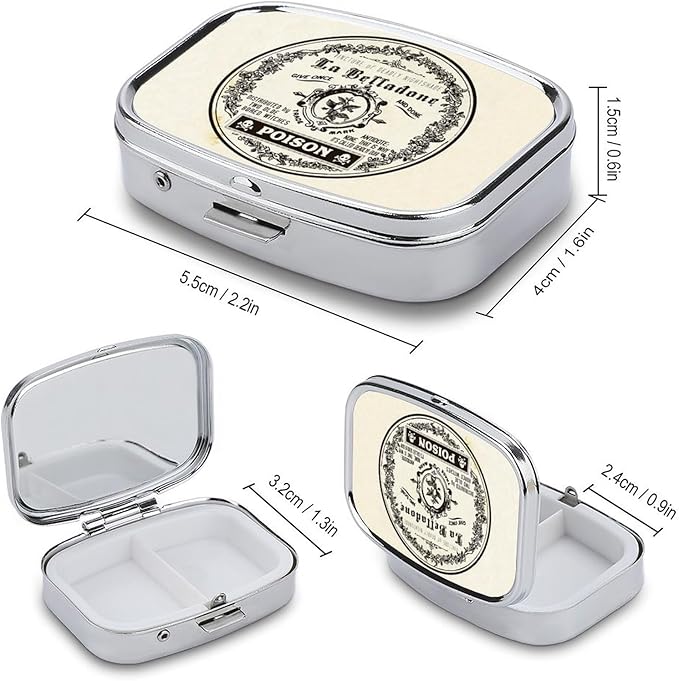 Metal 2 Compartment Pill Organizer Travel Friendly Portable Compact Pill Box Cute Pill Case,for Pocket Wallets Daily Portable Medicine Vitamin Tablet Storage (Retro Style)
