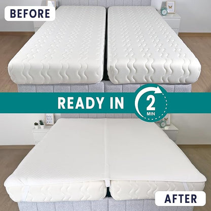 2-in-1 Bed Bridge Twin to King Converter with Waterproof Mattress Protector & Elastic Straps | Split King Gap Filler for Adjustable Bed | Non-Slip Bottom | 75"