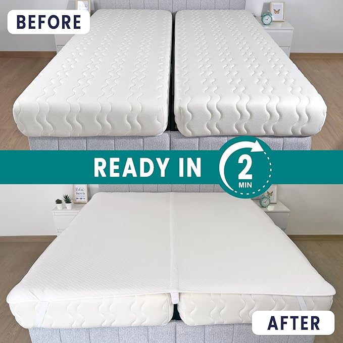 2-in-1 Bed Bridge Twin XL to King Converter with Waterproof Mattress Protector & Elastic Straps | Split King Gap Filler for Adjustable Bed | Non-Slip Bottom | 80"