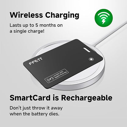 FFETT Wallet Tracker Card, 1 Pack IP68 Bluetooth GPS Smart Card Rechargeable Ultra Thin 0.07 inches Tracking Air tag Track Work by Apple Find My(iOS only) for Luggage, Passport,Wallet