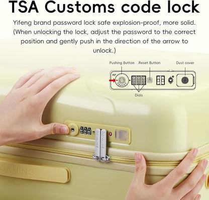 ROAMING 20-Inch Carry On Luggage Airline Approved Lightweight PC Hardside Rolling Suitcase with TSA Lock Cup Holder USB Charging Port and Spinner Wheels for Women Ice cream suitcase Cheese yellow