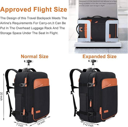 Lumesner Carry on Travel Backpacks, Extra Large 40L Flight Approved for Men & Women,Expandable Suitcase backpack (Rolling-Black)