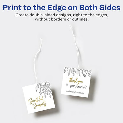 Avery Square Tags, Sure Feed Technology, 2" x 2", Matte White, Strings Included, 120 Total, Print-to-The-Edge, Laser/Inkjet Printable (80513)
