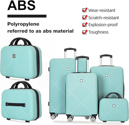 Luggage 4 Piece Set, Hardshell ABS Suitcase Set with Double Spinner Wheels, Lightweight Durable Large Luggage set, Carry On and Checked Travel Luggage, Light Blue