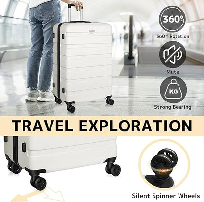 AnyZip Luggage PC ABS Hardside Lightweight Suitcase with 4 Universal Wheels TSA Lock Checked-Large 28 Inch White