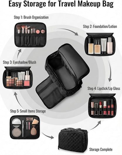 SMONT Travel Toiletry Bag for Women Hanging Makeup Organizer Toiletry Bag Essentials for Women Makeup Bag/Big Compartment, Waterproof,with Multiple Pockets, Ideal for Travel, Gym, School, Black