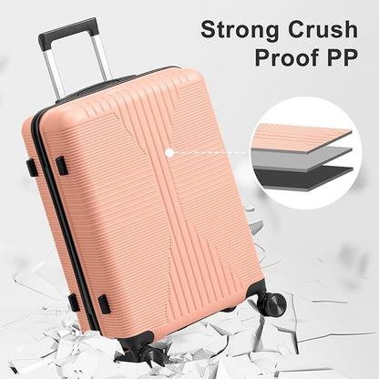 Karl home Luggage Sets 4 Piece, PP Hard Case Suitcase Set with Built-in Lock Spinner Wheels, Lightweight Durable Carry on Luggage for Business Travel - Light Pink (16/20/24/28")