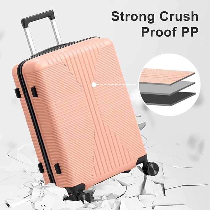 Karl home Luggage Sets 5 Piece, PP Hard Case Suitcase Set with Built-in Lock Spinner Wheels, Lightweight Durable Carry on Luggage for Business Travel - Light Pink (12/16/20/24/28")