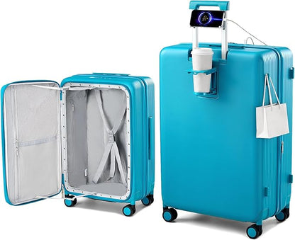 Hanke Expandable 28 Inch Luggage with Spinner Wheels Top Opening Travel Luggage Hard Shell Rolling Suitcases Large Lightweight Checked Luggage with Cup Holder(Caribbean Blue)