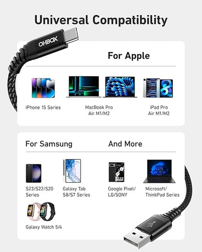 USB to USB C Cable 60W Fast Charging [2 Pack 3FT], USB A to USB C Cable for CarPlay, Durable Braided USB Type C iPhone Charger USBC Cord for iPhone 17/16/15/Pro Max, Samsung Galaxy S23 and More-Black