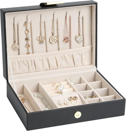 Jewelry Box Travel Jewelry Organizer Case for Women Portable Storage for Earrings, Necklaces, Rings, Bracelets Gift Box Black