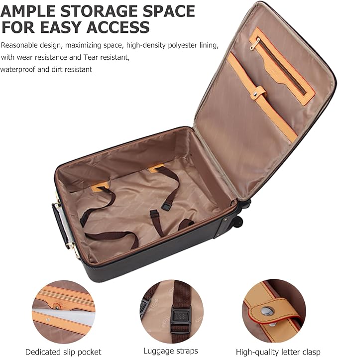 feilario Business Spinner Wheels Luggage PVC Leather Waterproof Carry-On Suitcase Aluminum Alloy Handle Soft Shell Luggage with TSA Lock (Coffee, 20in)