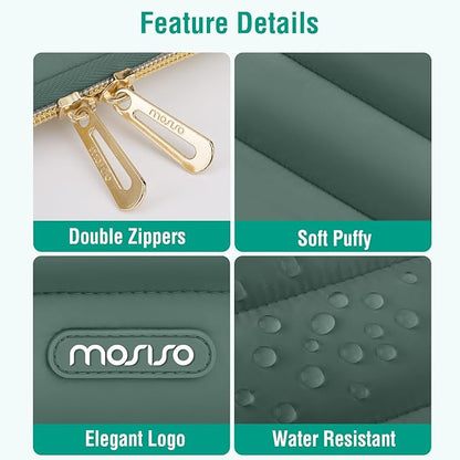 MOSISO 15-15.6 inch Laptop Case, 16 inch Puffy Laptop Sleeve Compatible with MacBook Pro 16, HP Dell ASUS Acer Toshiba Lenovo Notebook Computer, Polyester Horizontal Bag with Small Case, Emerald Green