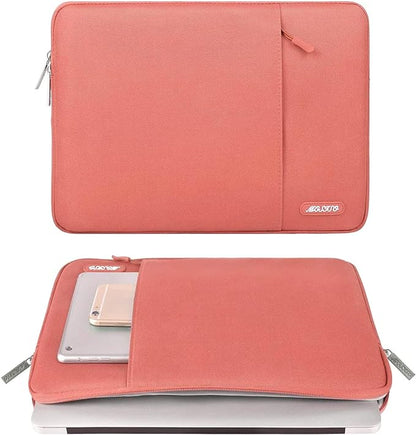 MOSISO Laptop Case 16 inch, 15-15.6 inch Laptop Sleeve Compatible with MacBook Pro 16 M4 M3 M2 M1, HP Acer Dell Lenovo ASUS Notebook, Polyester Vertical Computer Sleeve Bag with Pocket, Coral