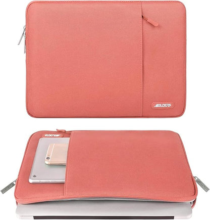MOSISO Laptop Case 13.3 inch, 13-13.3 inch Laptop Sleeve Compatible with MacBook Air/Pro 13/Pro 14 M5 M4 M3 M2 M1, HP Dell ASUS Lenovo,Polyester Vertical Computer Sleeve Bag with Pocket, Coral