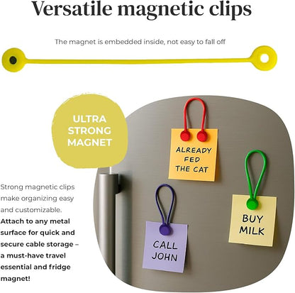 Magnetic Cable Management Organizer | 12 Pack Reusable Cable Ties & Cord Holder with Magnetic Clips | Silicone Cable Ties & Cord Keeper for Smart Home Gadgets, Assorted Colors
