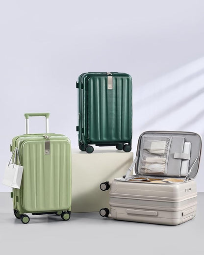 Hanke 26 Inch Expandable Luggage Top Opening Checked Bag Luggage Hard Shell Suitcases with Wheels Lightweight Travel Luggage Heavy Duty Luggage Suitcase with Lock for Woman Men-Bamboo Green