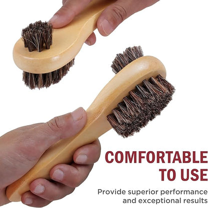 Horsehair Shoe Polish Applicator Brush, Shoe Buffing Brush for Leather Maintenance and Care, with Comfortable Grip - Ideal for All Fabrics, Bags, Boots, Backpacks, Monk Straps, and Shoes