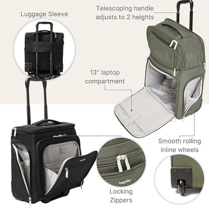 Baggallini Expandable Underseat Carry-On - Lightweight Travel Luggage Carry On Weekender with Wheels