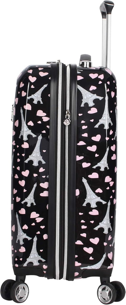 Betsey Johnson Designer 20 Inch Carry On - Expandable (ABS + PC) Hardside Luggage - Lightweight Durable Suitcase With 8-Rolling Spinner Wheels for Women (Paris Love)