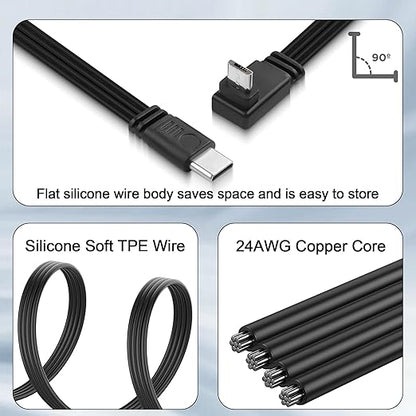 Flexible USB Type-C to Micro USB Cable,90 Degree Micro 5pin to USB C Flat Data Cable,Type C-to-Micro Short Flat Cable Supporting Charging& DataTransfer,for Phone,Camera,Laptop-30CM(Up)