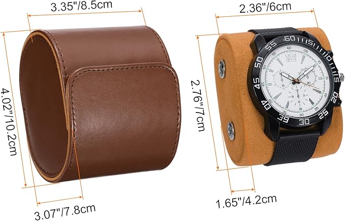 HARFINGTON Watch Roll Travel Case Single Slot Portable Leather Watch Case for Men and Women, Watches Storage Organizer with Removable Pillows for Traveling, Display, Home Storage, Brown