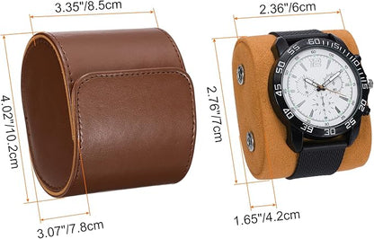 HARFINGTON Watch Roll Travel Case Single Slot Portable Leather Watch Case for Men and Women, Watches Storage Organizer with Removable Pillows for Traveling, Display, Home Storage, Brown