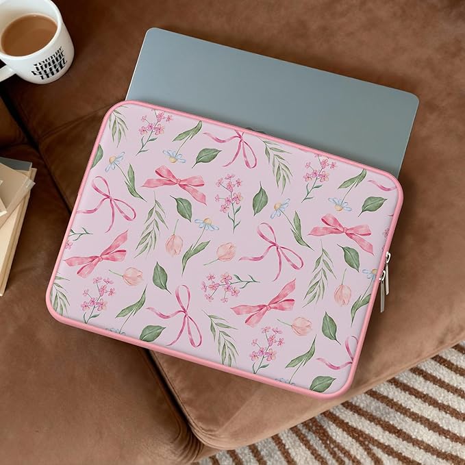 iCasso Laptop Sleeve 13 inch for MacBook Air 13-13.6 inch,Cute Laptop case for MacBook Pro 13 inch 14 inch, Slim Protective Travel Carrying Case Sleeve for 14 inch Chromebook, HP, Flower Bow Pink