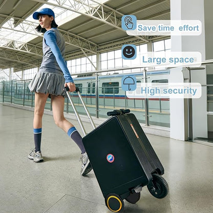 Smart Rideable Carry-On Luggage, Rideable luggage-Roller Suitcase with 100 Wh Removable Battery, Zipperless Hardside Cabin Luggage with ABS+PC hardshell,USB Port, Airline-Approved 22 in