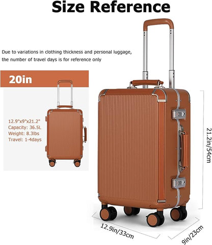 feilario 20in Hardshell Carry-On Luggage, Aluminum Frame Zipperless Suitcase with Brake Wheels, TSA-Accepted Lock & Side Hooks (Brown (zipperless closure), 20in)