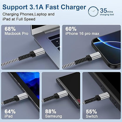 10FT Long USB A to USB C Charger Cable Fast Charging for iPhone 17 Pro Max 16e 16 Pro Max 16 Plus 15 Braided Type C Charger Android Power Cord for Samsung Galaxy S25 Ultra/S24/S23/S22/S21/A17/A16/A15