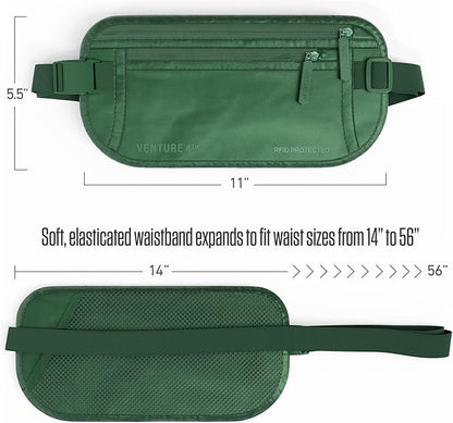 VENTURE 4TH Money Belt for Travel – Hidden Under-Clothes RFID Blocking Passport Holder & Slim Travel Wallet Pouch for Men & Women to Protect Cash, Cards & Documents (Sleek Army Green)