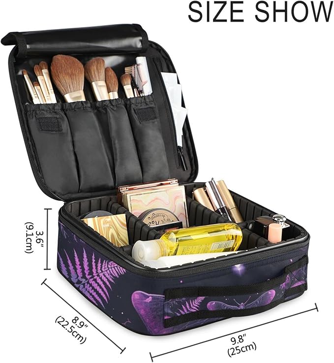 MNSRUU Travel Makeup Bag, Gothic Skull Butterfly Women Makeup Case Organizer Cosmetic Toiletry Bag for Teenage Girl with Adjustable Dividers