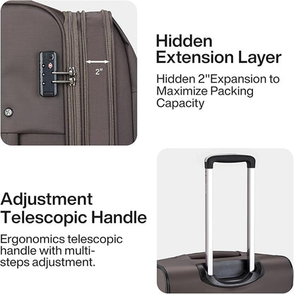 Hanke 20/28 Inch 2 Piece Luggage Sets with Spinner Wheels Expandable Luggage Large Suitcases with Wheels Lightweight Travel Luggage Rolling Suitcase with Lock Softside Checked Luggage.(Coffee)