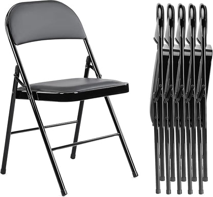 Folding Chairs 2 Pack, Portable Stackable Commercial Chair, Indoor Outdoor Padded Leather Chair with Sturdy Metal Frame, for Home, Office, or Party Events. (Black, 6 Pack)