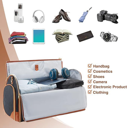 Carry On Garment Bag for Travel with Shoulder Strap, Convertible Duffel Suit Bag for Men, Waterproof Weekender Overnight Bag with Shoe Compartment, Business Trip Suit Carrier
