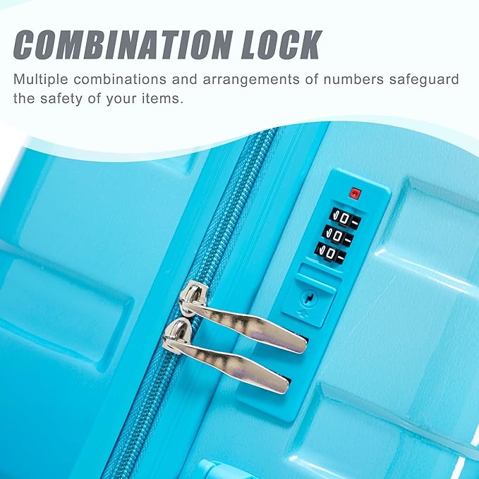 Campfun 3 Piece Luggage Sets, PC Gradient Color Suitcase Set with Double Spinner Wheels, Durable Carry On Luggage with Combination Lock, 20/24/28 inch, Light Blue+Navy